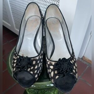 Boden Black and Cream Patterned Peep-Toe Heels